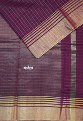 Berry Bliss Purple - Maheswari - Cotton silk saree with checks body  - Perfect for Office Wear