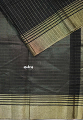 Jet Black - Maheswari - Cotton silk saree with checks body  - Perfect for Office Wear