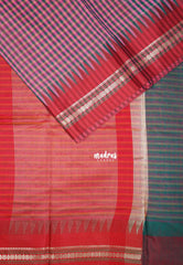 Pink & Green -  Maheswari - Premium Lightweight Cotton Silk with Checks and Weaving Border - Perfect for Festive Wear