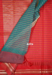 Pink & Green -  Maheswari - Premium Lightweight Cotton Silk with Checks and Weaving Border - Perfect for Festive Wear