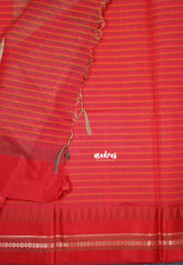 Red & Green -  Maheswari - Premium Lightweight Cotton Silk with Checks and Weaving Border - Perfect for Festive Wear