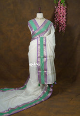 Ivory White -  Maheswari - Premium Lightweight Cotton Silk with Rettapet Border - Perfect for Festive Wear