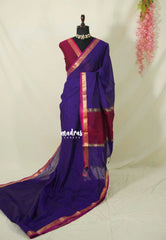 Violet Purple - Maheswari - Lightweight Cotton Silk Saree with Small Getti Border - Perfect for Small Functions