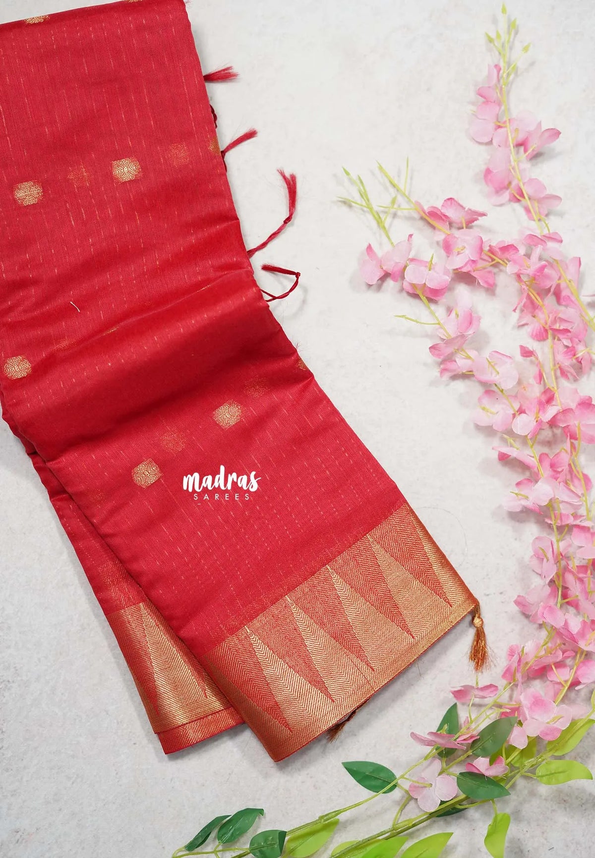 Spicy Red - Maheswari - Lightweight cotton silk saree with temple border - Perfect for Temple Visit