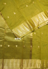 Mehendi Green - Maheswari - Lightweight cotton silk saree with temple border - Perfect for Temple Visit