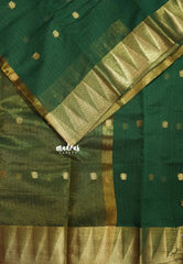 Forest Green - Maheswari - Lightweight cotton silk saree with temple weaving border  - Perfect for Small Functions