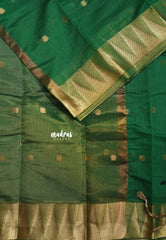 Classic Green - Maheswari - Lightweight cotton silk saree with temple weaving border  - Perfect for Small Functions