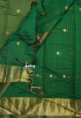 Classic Green - Maheswari - Lightweight cotton silk saree with temple weaving border  - Perfect for Small Functions