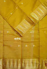 Turmeric Yellow - Maheswari - Lightweight cotton silk saree with temple weaving border  - Perfect for Small Functions
