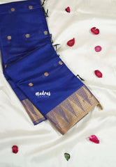 Navy Blue - Maheswari - Lightweight cotton silk saree with temple weaving border  - Perfect for Small Functions