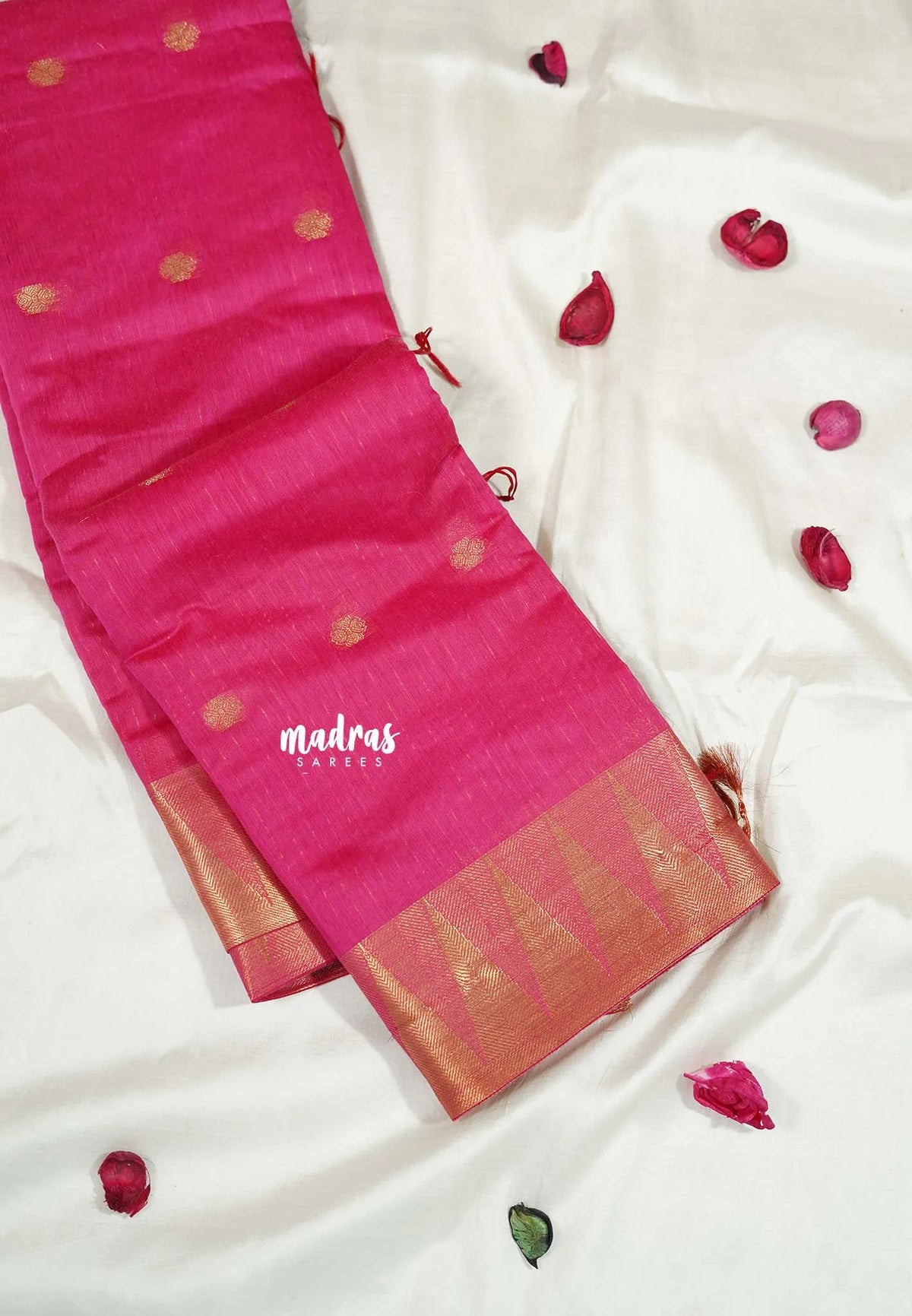 Rose Pink - Maheswari - Lightweight cotton silk saree with temple weaving border  - Perfect for Small Functions