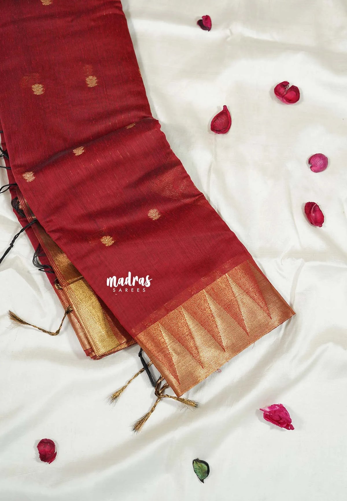 Majestic Maroon - Maheswari - Lightweight cotton silk saree with temple weaving border  - Perfect for Small Functions