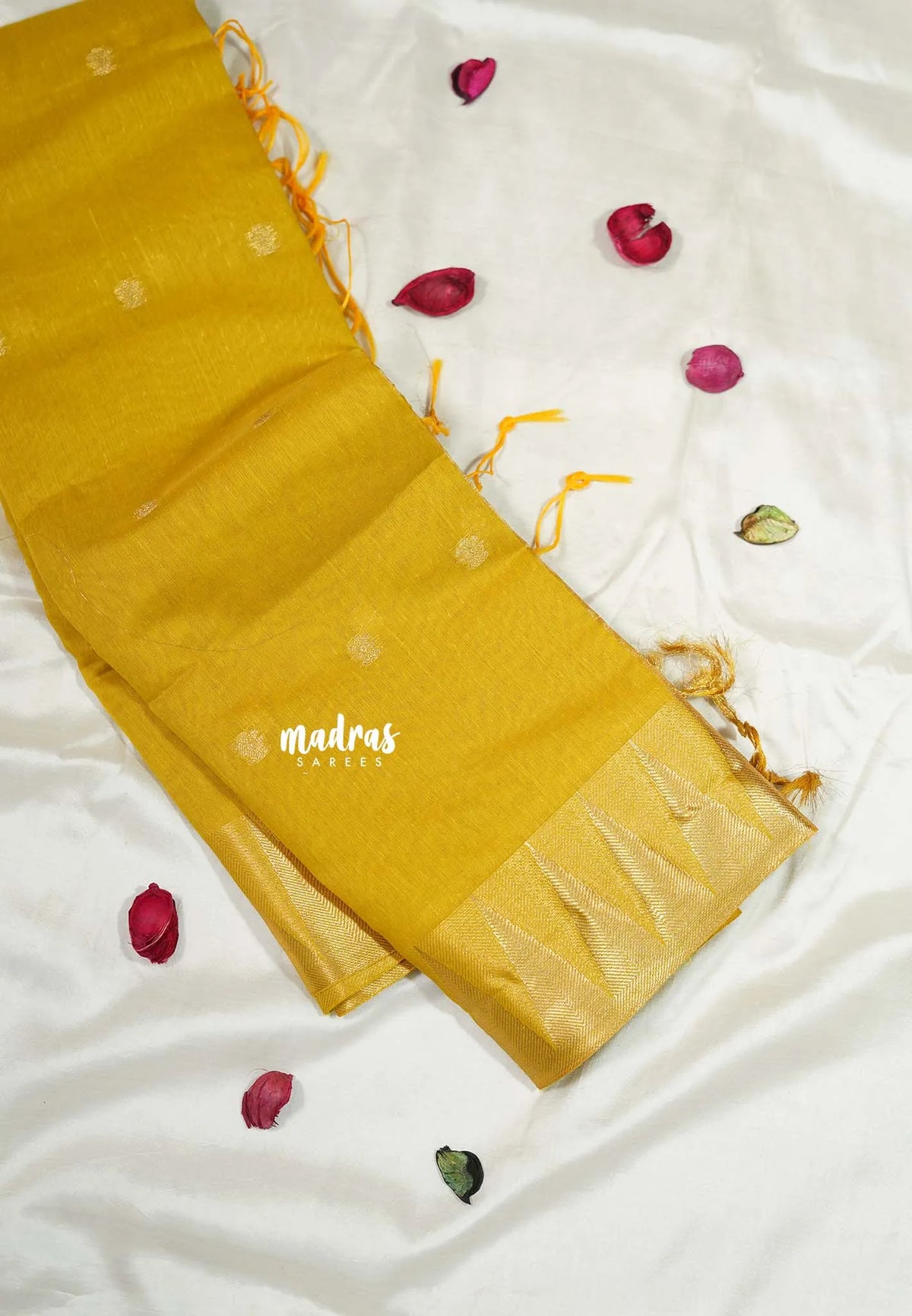 Turmeric Yellow - Maheswari - Lightweight cotton silk saree with temple weaving border  - Perfect for Small Functions