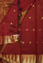 Majestic Maroon - Maheswari - Lightweight cotton silk saree with temple weaving border  - Perfect for Small Functions