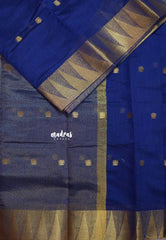 Navy Blue - Maheswari - Lightweight cotton silk saree with temple weaving border  - Perfect for Small Functions