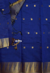 Navy Blue - Maheswari - Lightweight cotton silk saree with temple weaving border  - Perfect for Small Functions
