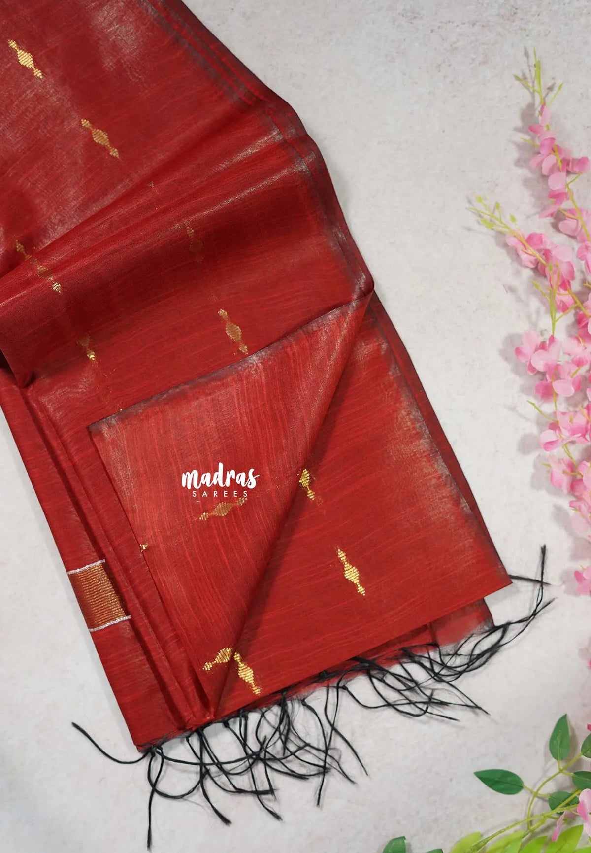 Reddish Maroon - Khadi Silk with Thread Weaving buttas - Best for Temple Visit