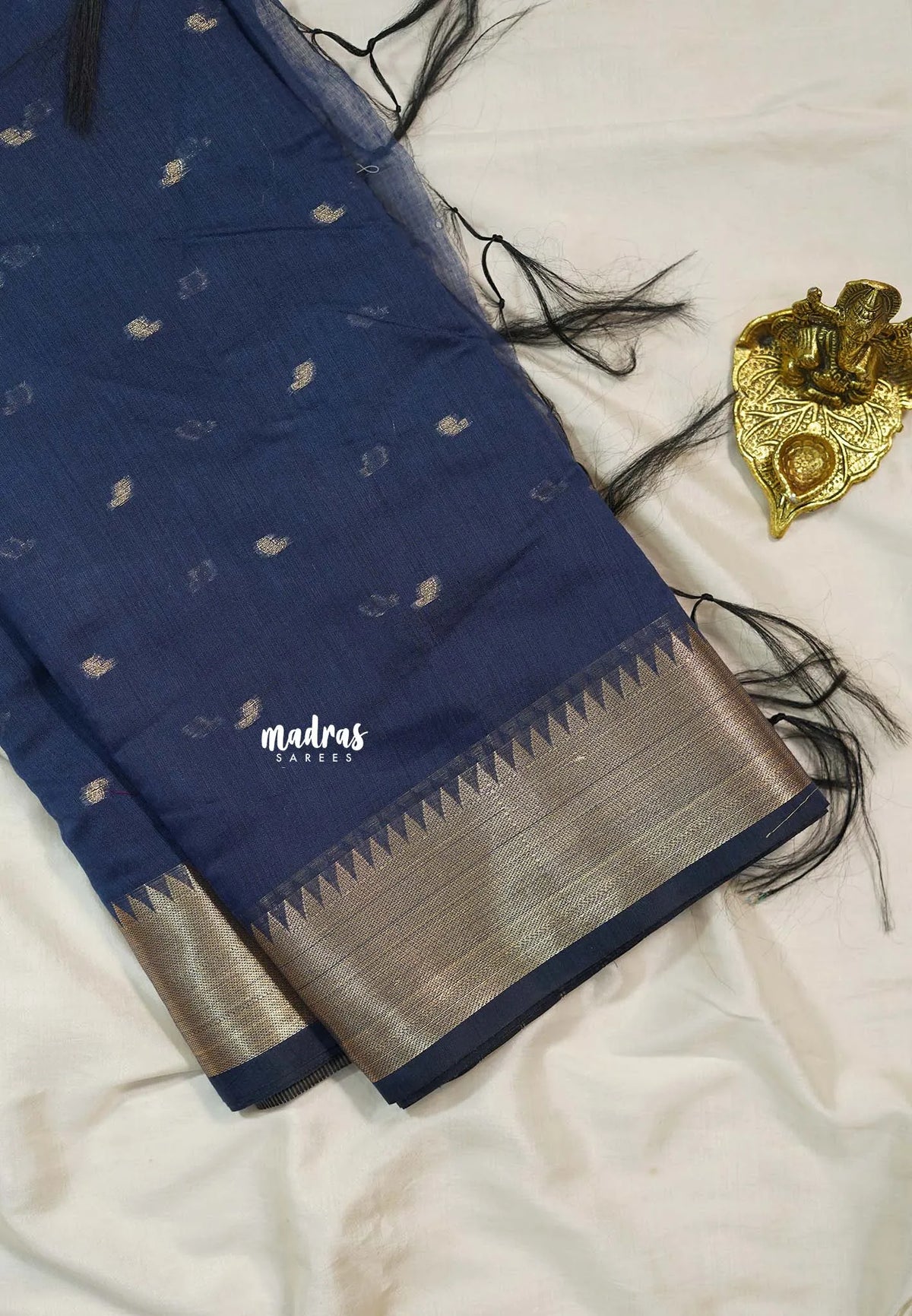 Navy Blue - Maheswari - lightweigt cotton silk with tissue border  - Perfect for Small Functions