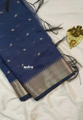 Navy Blue - Maheswari - lightweigt cotton silk with tissue border  - Perfect for Small Functions