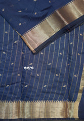 Navy Blue - Maheswari - lightweigt cotton silk with tissue border  - Perfect for Small Functions