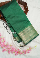 Classic Green - Maheswari - Lightweight cotton silk saree with traditional border  - Perfect for Small Functions