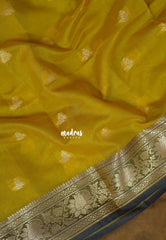 Yellowish Green - Maheswari - Lightweight Cotton Silk Saree with Floral Border  - Perfect for Small Functions