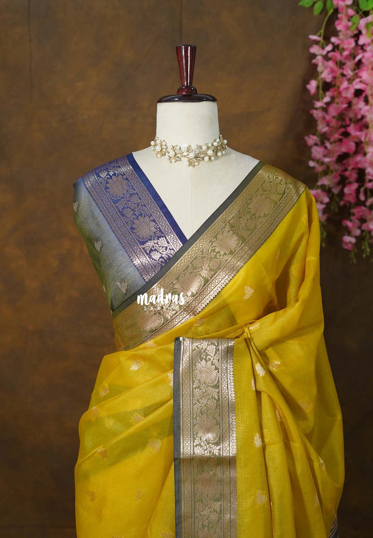Yellowish Green - Maheswari - Lightweight Cotton Silk Saree with Floral Border  - Perfect for Small Functions