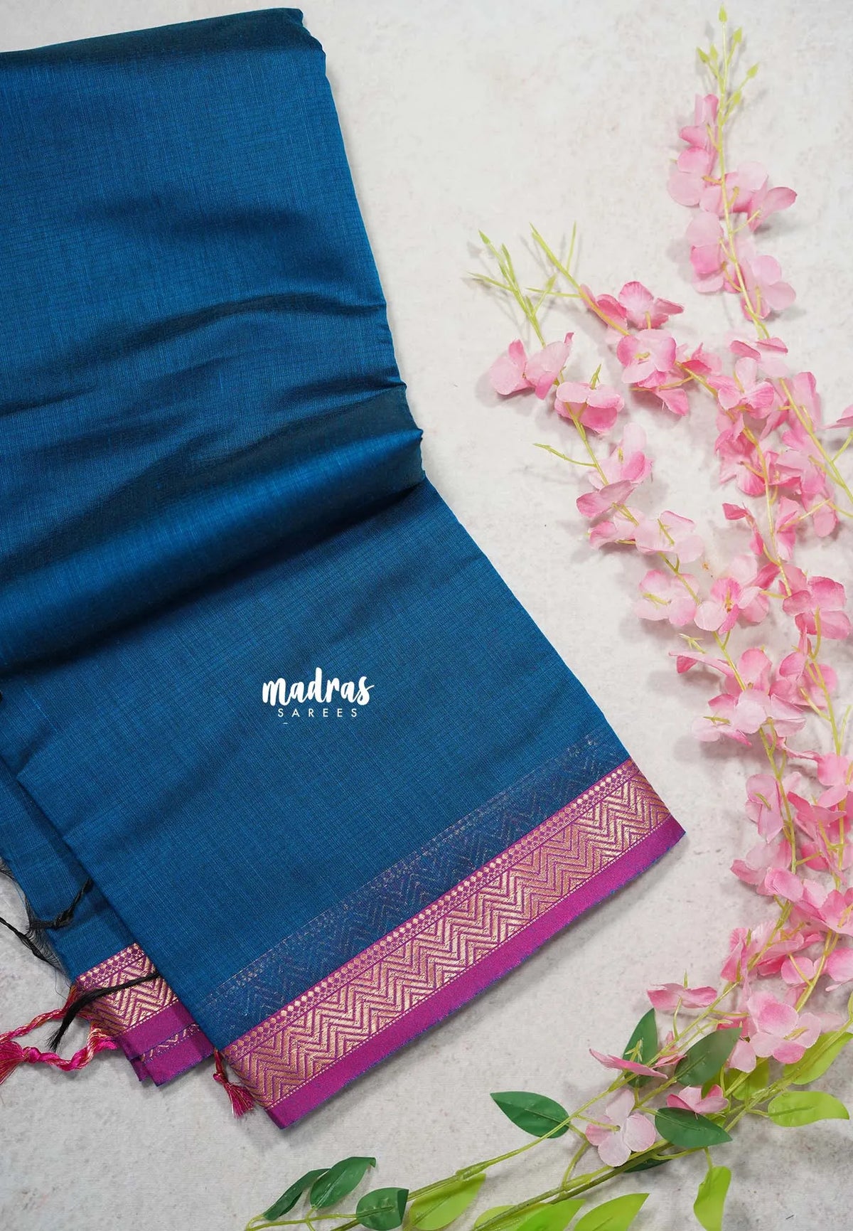 Dark Teal Blue - Maheswari - Lightweight cotton silk saree with small getti border - Perfect for Small Functions