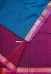 Dark Teal Blue - Maheswari - Lightweight cotton silk saree with small getti border - Perfect for Small Functions