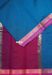 Dark Teal Blue - Maheswari - Lightweight cotton silk saree with small getti border - Perfect for Small Functions