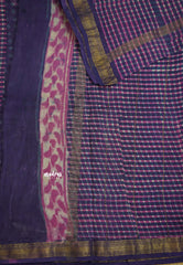 Yamuna - Handblock Maheswari silk checks body - Purple