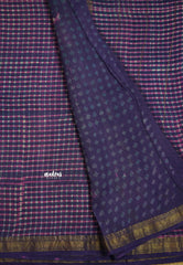 Yamuna - Handblock Maheswari silk checks body - Purple