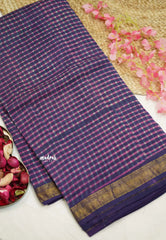 Yamuna - Handblock Maheswari silk checks body - Purple