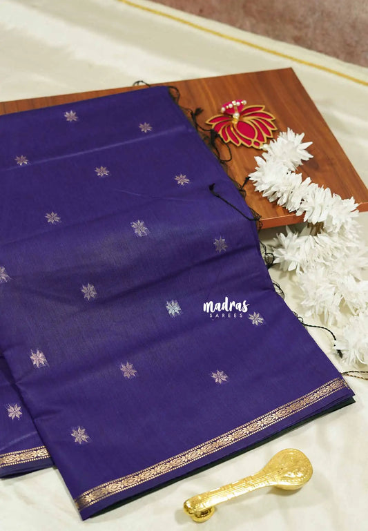 Violet purple - Maheswari - Premium lightweigt cotton silk with contrast pallu and blouse