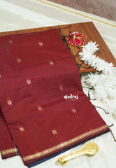 Maroon - Maheswari - Premium lightweigt cotton silk with contrast pallu and blouse
