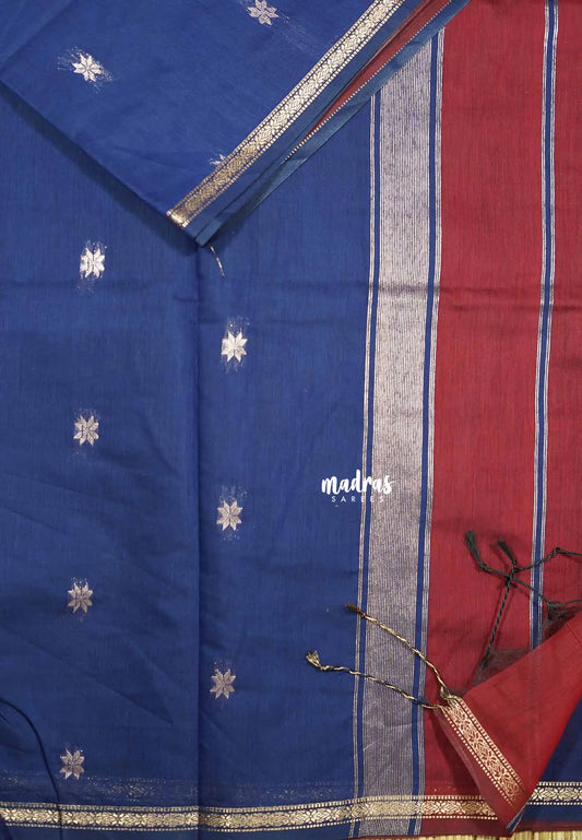Maroon - Maheswari - Premium lightweigt cotton silk with contrast pallu and blouse