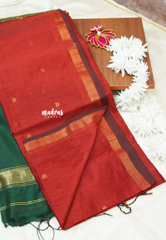 Dark red - Maheswari - Premium lightweigt cotton silk with contrast pallu and blouse