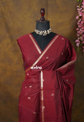 Araku Maroon -  Maheswari - Premium Lightweight cotton silk with Tiny zari border with Buttas - Perfect for Festive Wear