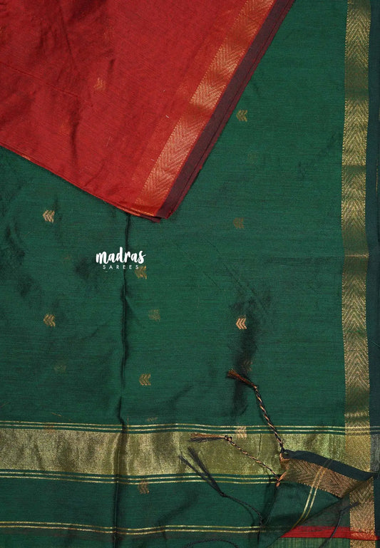 Dark red - Maheswari - Premium lightweigt cotton silk with contrast pallu and blouse