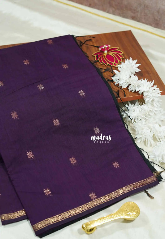 Jamun purple - Maheswari - Premium lightweigt cotton silk with contrast pallu and blouse