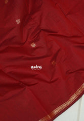 Reddish Maroon -  Maheswari - Premium Lightweight cotton silk with Tiny zari border with Buttas - Perfect for Festive Wear