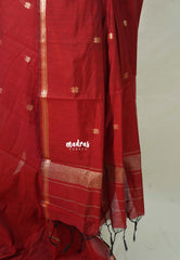 Reddish Maroon -  Maheswari - Premium Lightweight cotton silk with Tiny zari border with Buttas - Perfect for Festive Wear