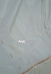 Pearl White - Maheswari - Premium Lightweight Cotton Silk with Tiny Zari Border with Buttas - Perfect for Festive Wear