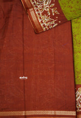 Uniform sarees Malgudi printed silk - Mehendi green with Maroon