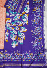 Uniform sarees Malgudi printed silk - Peach with violet blue