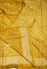 Uniform sarees Malgudi printed silk with tribal art designs - Golden Yellow