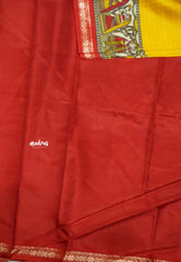 Uniform sarees Malgudi printed silk checks prints thread border - Mango yellow