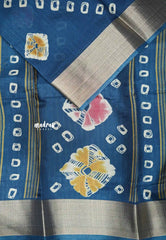 Malgudi printed silk bhandini prints with tissue border - Indigo blue