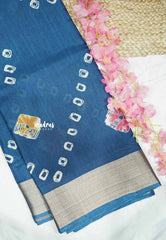Malgudi printed silk bhandini prints with tissue border - Indigo blue