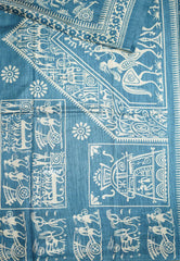 Uniform sarees Malgudi printed silk warli art designs - Pastel blue